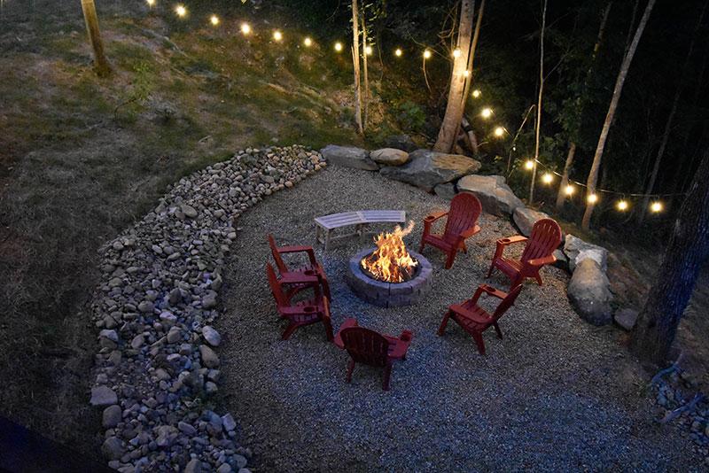 Night time at your cabin fire pit.  at Big Splash Lodge in Gatlinburg TN