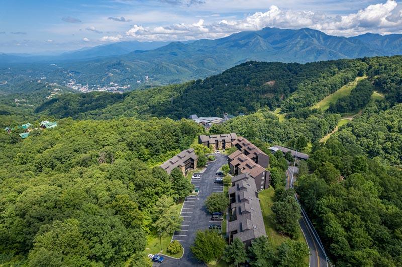 Aerial view of Gatlinburg's High Chalet Condos. at A Moonlit Kiss in Gatlinburg TN