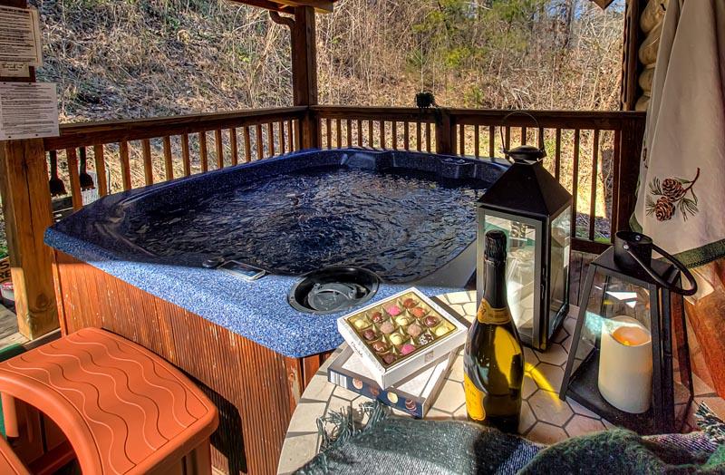 Family sized hot tub at your rental cabin in the Smokies. at A Great Escape in Gatlinburg TN