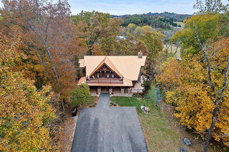 Smoky Mountains aerial view of Alpine Oasis cabin rental. at Alpine Oasis in Gatlinburg TN