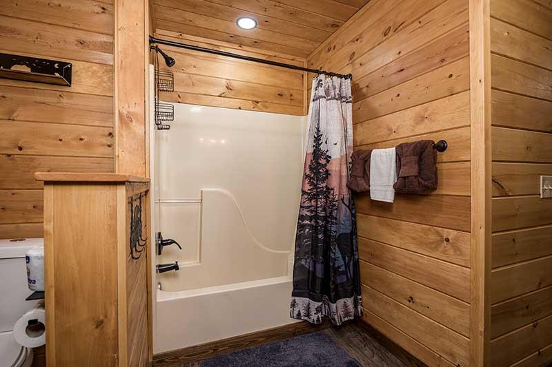 Second bedroom's bath shower combo. at Moonlight Obsession in Gatlinburg TN