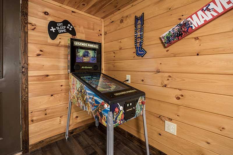 Your cabin in the Smokies offers an electronic pinball game. at Moonlight Obsession in Gatlinburg TN