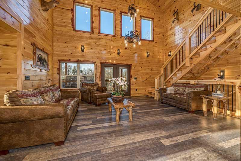 Living room with walk-out doors to the porch. at Morning View in Gatlinburg TN