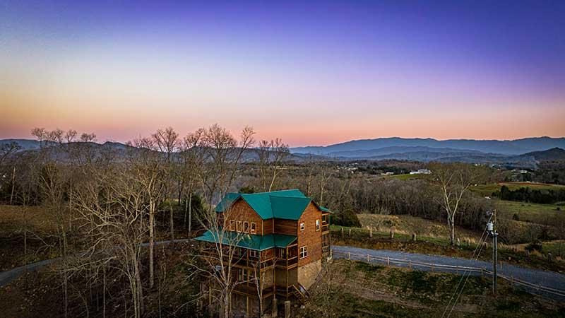 Aerial Smoky Mountains view of Morning View cabin rental. at Morning View in Gatlinburg TN