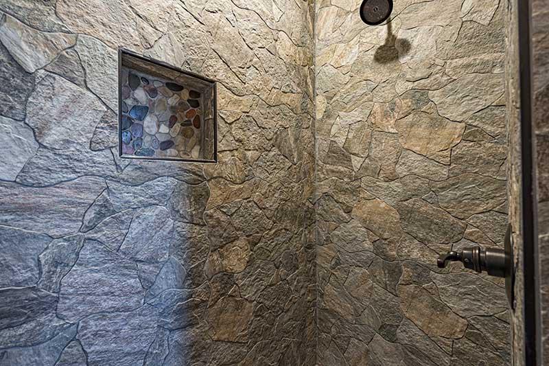 Stone shower in the 2nd bedroom.  at Sunset Peak in Gatlinburg TN