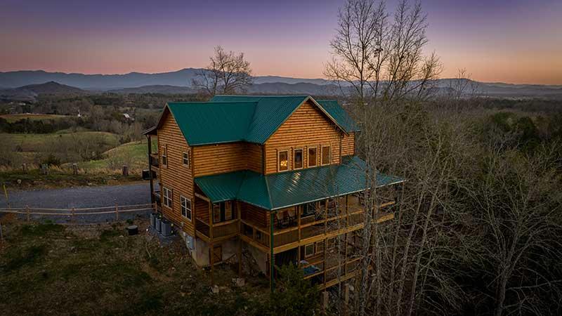 Sunset view of Sunset Peak cabin in the Tennessee Smokies. at Sunset Peak in Gatlinburg TN