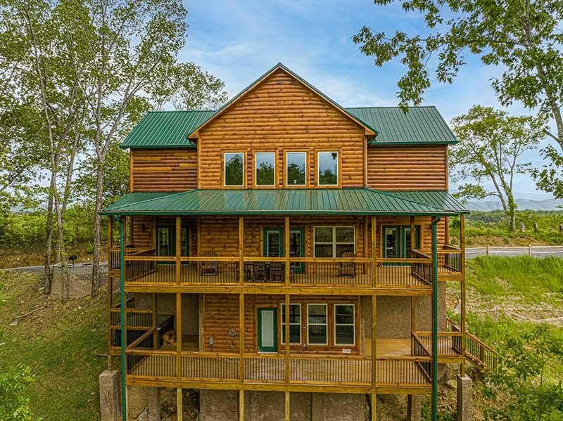 Aerial view of the cabin's two back porches. at Morning View in Gatlinburg TN