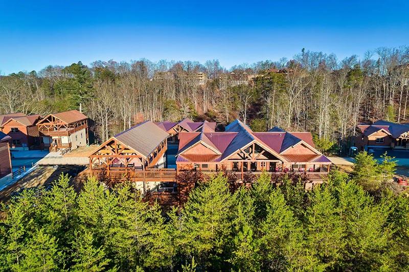 Distant aerial view taking in the massive size of Cabin Fever Vacation. at Cabin Fever Vacation in Gatlinburg TN