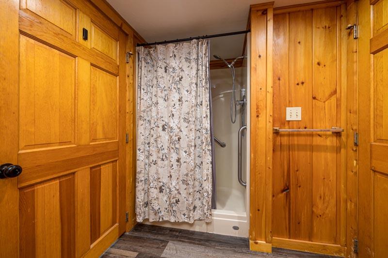 Shower at your cabin rental. at Pigeon Forge Getaway in Gatlinburg TN