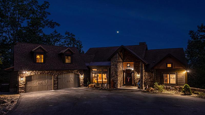 Well lit vacation cabin in the Smokies with a privacy gate. at Five Bears Mountain View Lodge in Gatlinburg TN