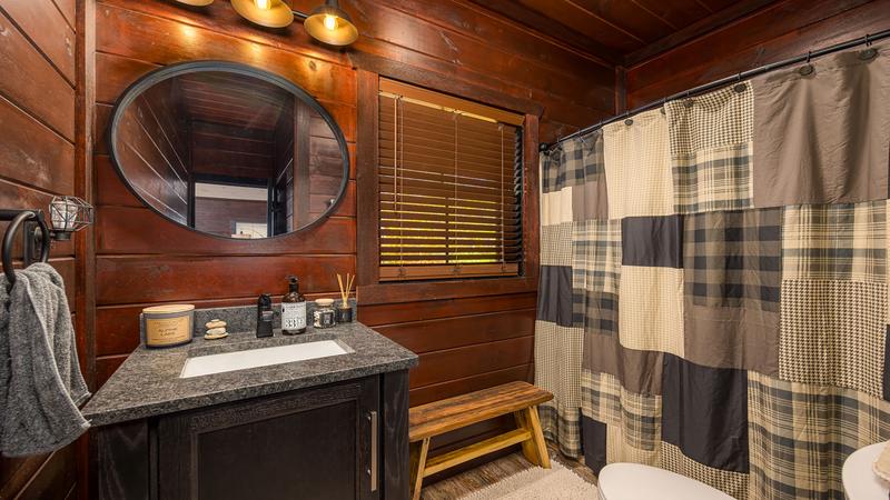 Full bath just off the hallway. at Stonehenge Cabin in Gatlinburg TN