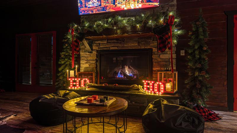 Second fireplace located in the gameroom. at Stonehenge Cabin in Gatlinburg TN