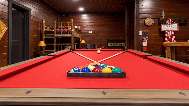 Full size pool table for endless fun. at Stonehenge Cabin in Gatlinburg TN