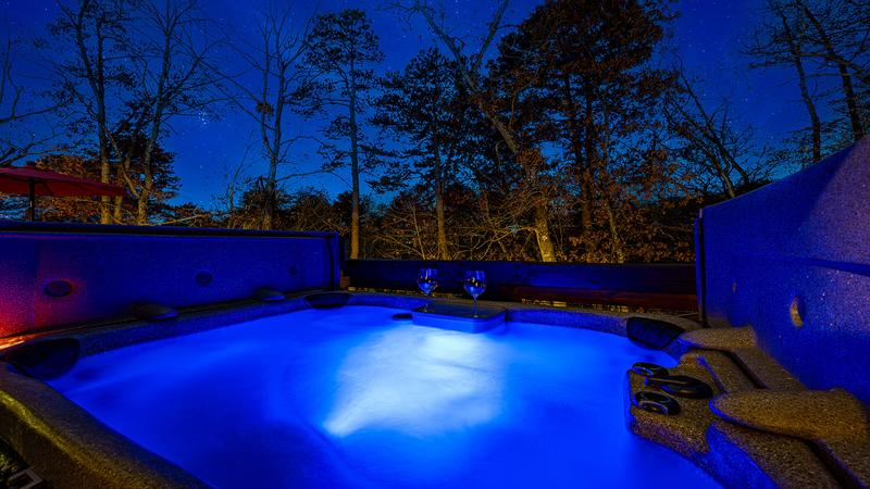 Romantic Tennessee Smoky Mountains cabin hot tub. at Stonehenge Cabin in Gatlinburg TN