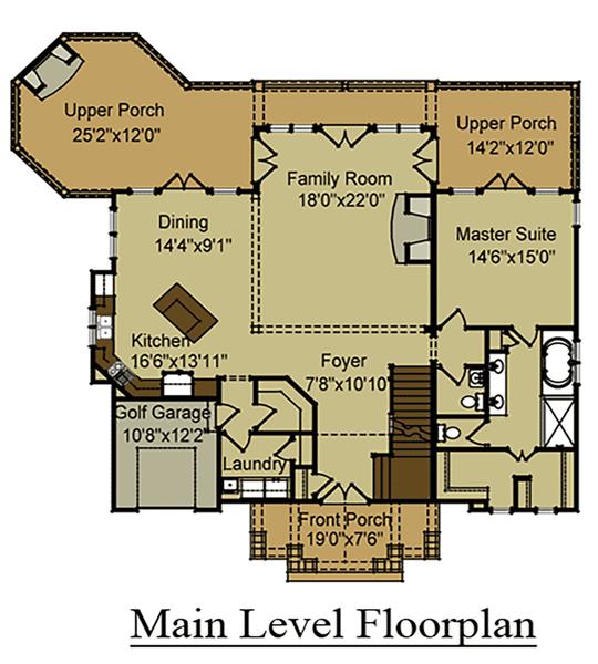 Cabin Main Floor Plan  at Waterfall Wanderland in Gatlinburg TN