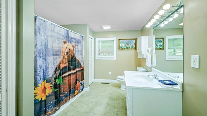 Tub and shower in bathroom two. at Bear Splashin Fun in Gatlinburg TN