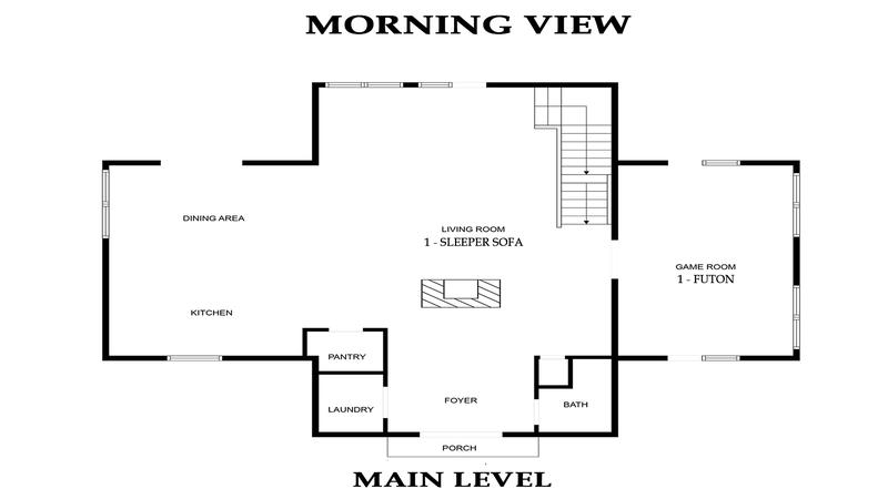Main level floorplan for Smoky Mountains cabin rental Mountain View.