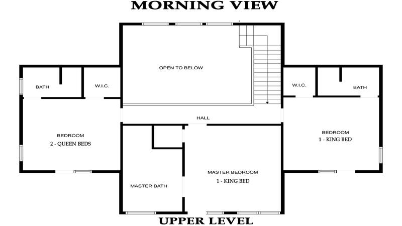 Upper level floorplan for Smoky Mountains cabin rental Mountain View.
