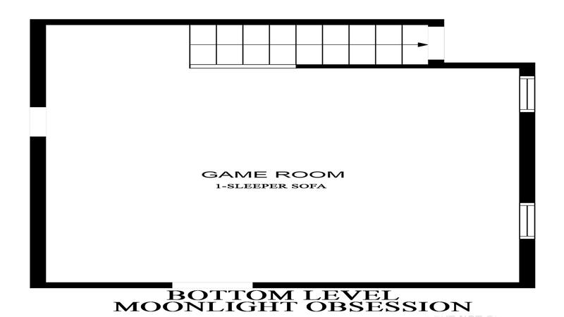 Bottom level floorplan for Smoky Mountains cabin rental Moonlight Obsession.