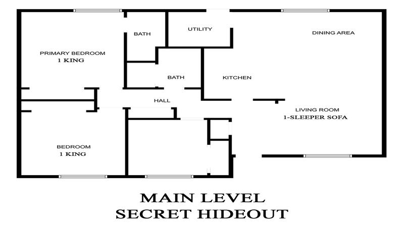 Main level floorplan for Smoky Mountains cabin rental Secret Hideout.