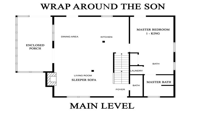 Smoky Mountains cabin floorplan main level.
