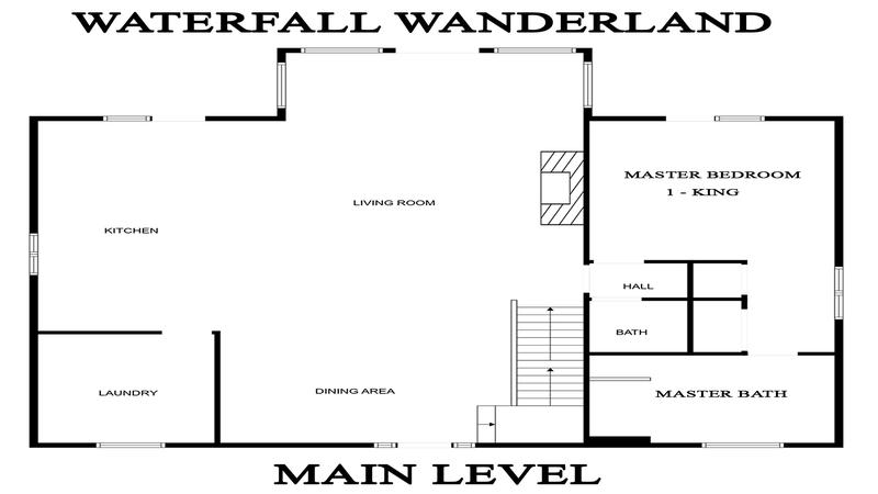 Main level floorplan for Smoky Mountains cabin rental Waterfall Wanderland.