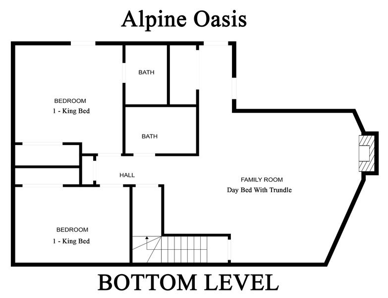 Bottom level floorplan for Smoky Mountains cabin rental Alpine Oasis.