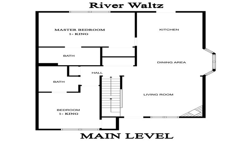 Main level floorplan for Smoky Mountains cabin rental River Waltz.