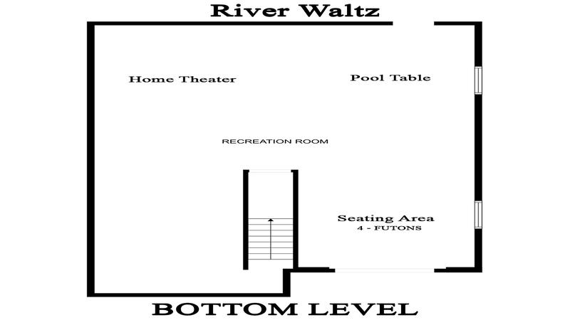 Bottom level floorplan for Smoky Mountains cabin rental River Waltz.