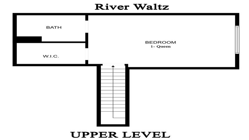 Upper level floorplan for Smoky Mountains cabin rental River Waltz.