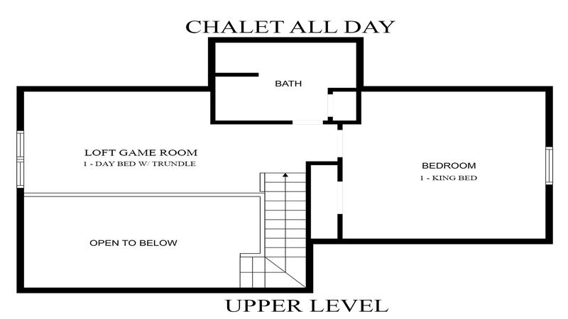 Upper level floorplan for Smoky Mountains Gatlinburg cabin rental Chalet All Day.
