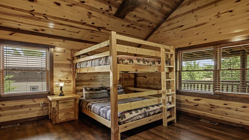 Queen sized bunk beds at your big cabin in the Smokies.