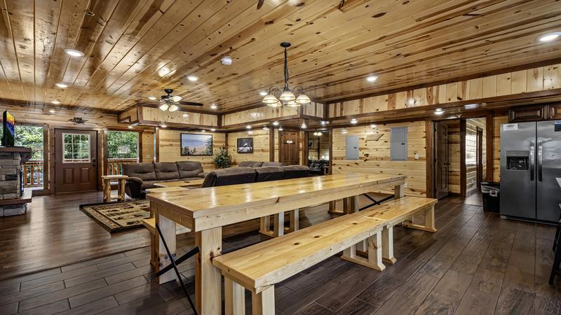 Large farm style dining table at your cabin in the Smokies.
