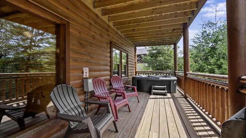 There's plenty of outdoor seating on the many cabin porches. 
