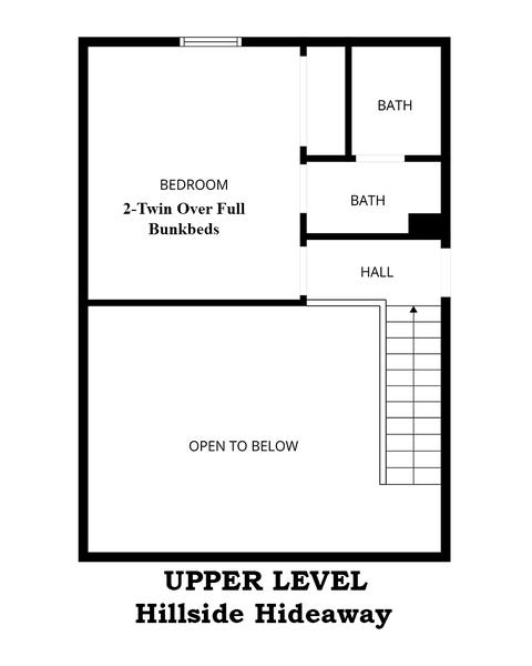 Upper level floorplan for Smoky Mountains cabin rental Hillside Hideaway.
