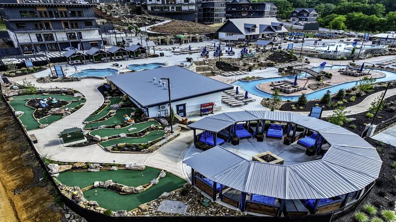 The outdoor Waterpark and Theater at Smith Creek Resort.