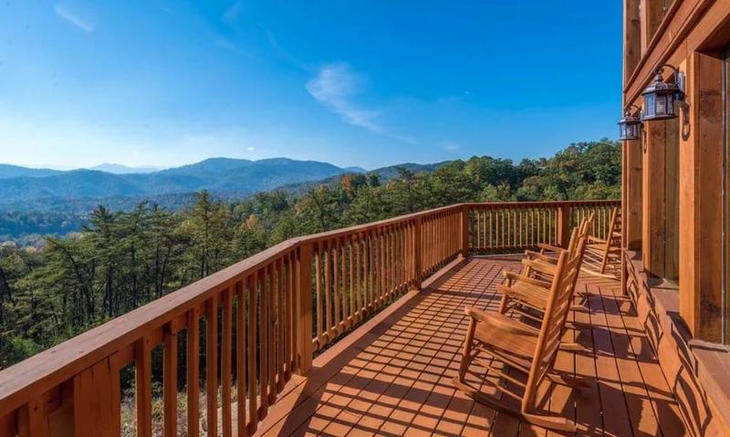 Large Cabin Deck Rockers There are several rockers on the decks for the family to enjoy the views from.