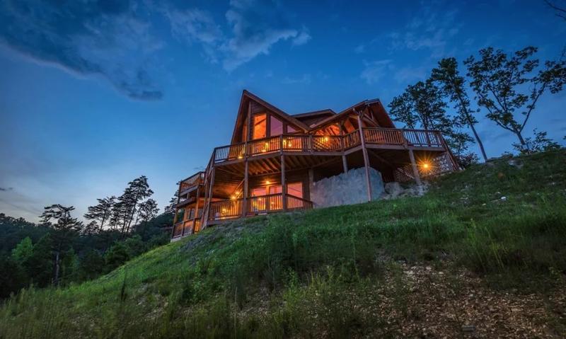Exterior Twilight Cabin View Smoky Mountains 3BR cabin as twilight fills th sky.