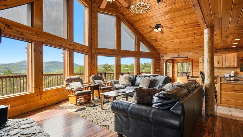 Smoky Mountain Views From Living Area Your rental cabin's large windows bring the Smoky Mountain views indoors!