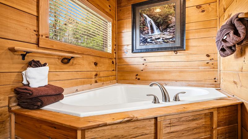 Rntal Cabin Jacuzzi Jacuzzi in your cabin's master bath.