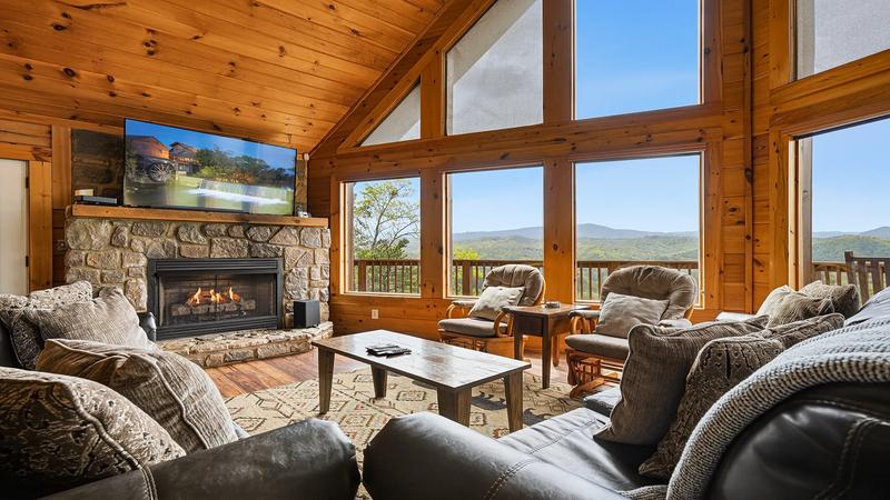 Views From Living Area Large windows bringing the Smoky Mountains indoors to your living area.