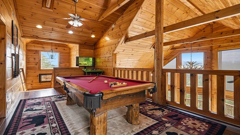 Splash Mountain Magic Cabin Pool Table Loft pool table at your Smoky Mountains cabin.