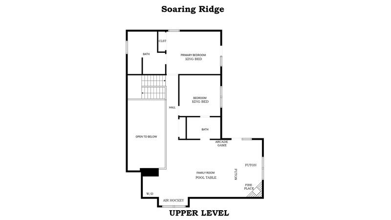 Smoky Mountains Cabin Rental Upper Level Floorplan Upper level floorplan for Smoky Mountains cabin rental Soaring Ridge.