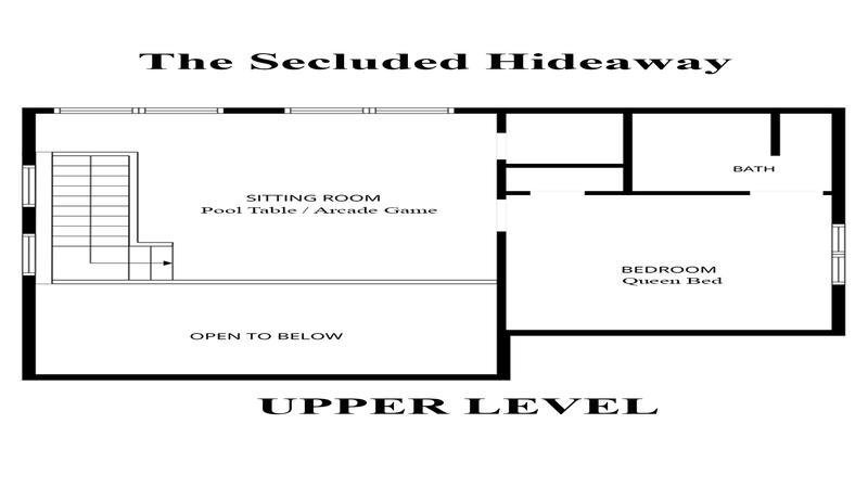 Upper level floorplan for Smoky Mountains cabin rental The Secluded Hideaway.