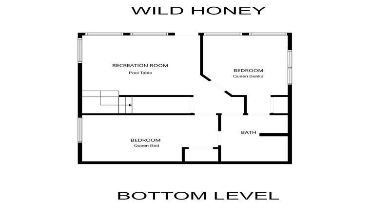 : Smoky Mountains Cabin Rental Bottom Level Floorplan Bottom level floorplan for Smoky Mountains cabin rental Queen Bee.