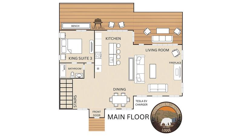 Thunderhead Mountain Lodge Main Floor Plan Main floor plan for Smoky Mountains cabin rental Thunder Mountain Lodge.