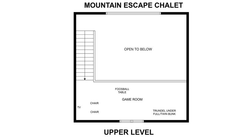 Smoky Mountains Cabin Rental Upper Level Floorplan Upper level floorplan for Smoky Mountains cabin rental Mountain Escape Chalet.