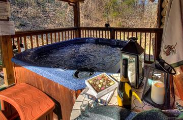 Family sized hot tub at your rental cabin in the Smokies. at A Great Escape in Gatlinburg TN