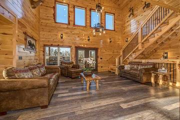 Living room with walk-out doors to the porch. at Morning View in Gatlinburg TN