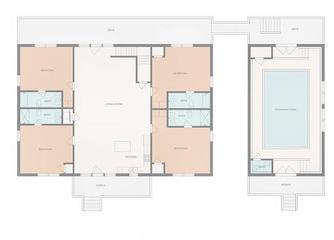 Floorplan of your cabin's main floor and swimming pool area, at Cabin Fever Vacation in Gatlinburg TN